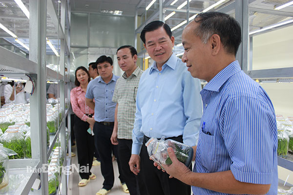 Ủy viên Trung ương Đảng, Bí thư Tỉnh ủy Nguyễn Hồng Lĩnh thăm khu nuôi cấy mô tại Khu công nghệ cao công nghệ sinh học Đồng Nai. Ảnh: B.Nguyên