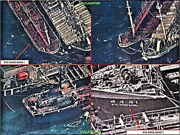 Những hình ảnh do vệ tinh Mỹ ghi lại việc Trung Quốc chuyển dầu cho Triều Tiên. (Nguồn: Daily Mail)