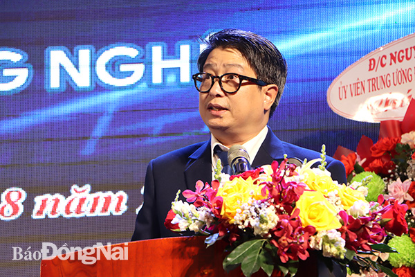 Ông Nguyễn Mạnh Cường, Phó cục trưởng Cục công tác phía Nam (Bộ KH-CN) phát biểu tại buổi lễ.
