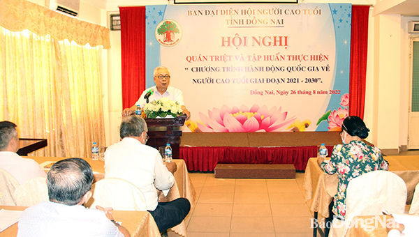 ông Nguyễn Công Ngôn, Phó trưởng Ban Đại diện Hội NCT tỉnh truyền đạt nội dung tại hội nghị.