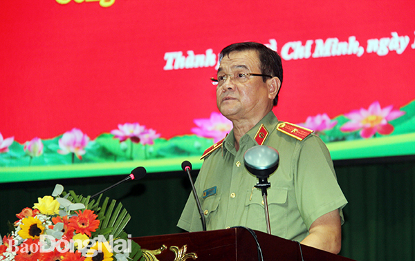 Thiếu tướng Lê Hồng Nam, Giám đốc Công an TP.HCM phát biểu tại hội nghị