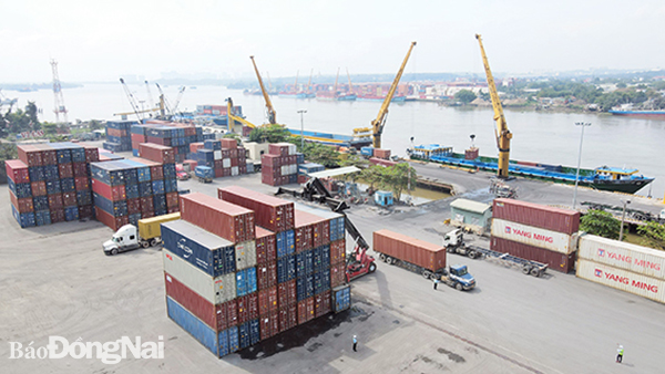 Chính phủ đã ban hành chương trình hành động phát triển kinh tế - xã hội, quốc phòng - an ninh vùng Đông Nam bộ. Trong ảnh: Bốc dỡ hàng hóa tại cảng Đồng Nai